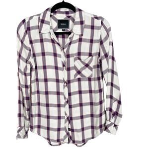 Rails Womens XSmall White Red Plaid Hunter Flannel Button Down Shirt Long Sleeve